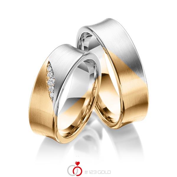 Paar bicolor Trauringe/Eheringe in Roségold 585 Weissgold 585 mit zus. 0,05 ct. Brillant tw, si von 123gold - Y-1372-6 Paar bicolor Trauringe/Eheringe in Roségold 585 Weissgold 585 mit zus. 0,05 ct. Brillant tw, si von 123gold - Y-1372-6