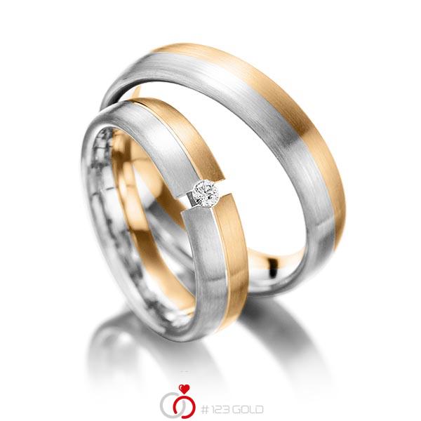 Paar bicolor Trauringe/Eheringe in Roségold 585 Weißgold 585 mit zus. 0,05 ct. Brillant tw, si von Steinberg - Q-1244-3 Paar bicolor Trauringe/Eheringe in Roségold 585 Weißgold 585 mit zus. 0,05 ct. Brillant tw, si von Steinberg - Q-1244-3