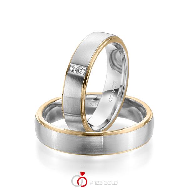 Paar bicolor Trauringe/Eheringe in Roségold 585 Weissgold 585 mit zus. 0,06 ct. Prinzess-Diamant tw, si von acredo - A-1964-3 Paar bicolor Trauringe/Eheringe in Roségold 585 Weissgold 585 mit zus. 0,06 ct. Prinzess-Diamant tw, si von acredo - A-1964-3