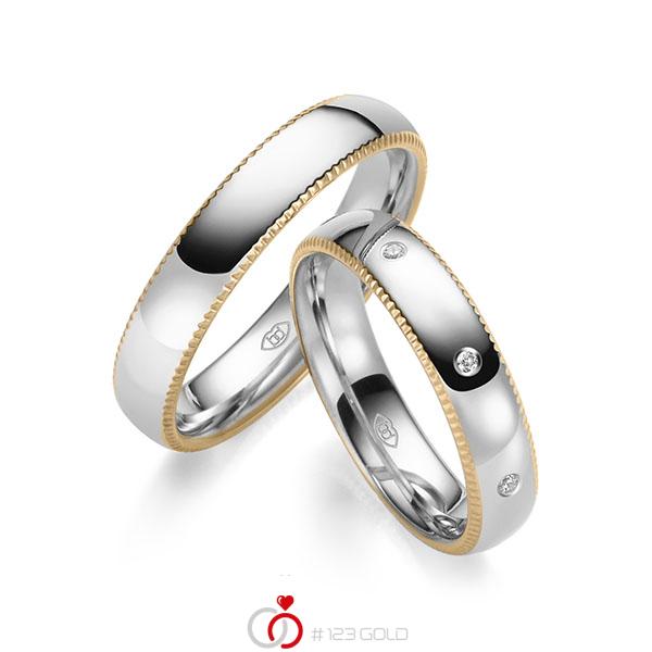 Paar bicolor Trauringe/Eheringe in Roségold 585 Weissgold 585 mit zus. 0,08 ct. Brillant tw, si - UQ-1025-2 Paar bicolor Trauringe/Eheringe in Roségold 585 Weissgold 585 mit zus. 0,08 ct. Brillant tw, si - UQ-1025-2