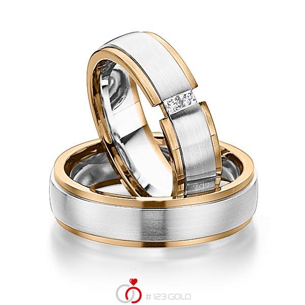 Paar bicolor Trauringe/Eheringe in Roségold 585 Weissgold 585 mit zus. 0,08 ct. Prinzess-Diamant tw, si von 123gold - Y-1287-5 Paar bicolor Trauringe/Eheringe in Roségold 585 Weissgold 585 mit zus. 0,08 ct. Prinzess-Diamant tw, si von 123gold - Y-1287-5