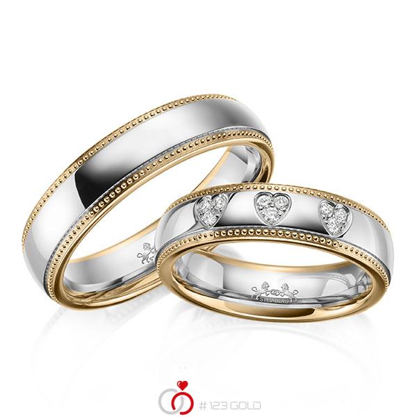 Paar bicolor Trauringe/Eheringe in Roségold 585 Weißgold 585 mit zus. 0,09 ct. Brillant tw, si von Steinberg - Q-1646-3 Paar bicolor Trauringe/Eheringe in Roségold 585 Weißgold 585 mit zus. 0,09 ct. Brillant tw, si von Steinberg - Q-1646-3