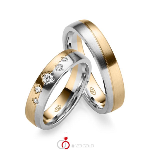 Paar bicolor Trauringe/Eheringe in Roségold 585 Weißgold 585 mit zus. 0,116 ct. Brillant w, si - UQ-1006-4 Paar bicolor Trauringe/Eheringe in Roségold 585 Weißgold 585 mit zus. 0,116 ct. Brillant w, si - UQ-1006-4