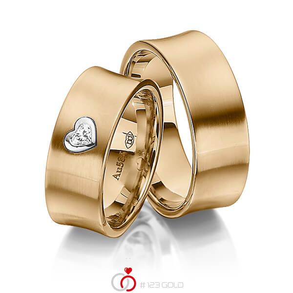 Paar bicolor Trauringe/Eheringe in Roségold 585 Weissgold 585 mit zus. 0,12 ct. Herz-Diamant tw, vs von 123gold - Y-1337-9 Paar bicolor Trauringe/Eheringe in Roségold 585 Weissgold 585 mit zus. 0,12 ct. Herz-Diamant tw, vs von 123gold - Y-1337-9