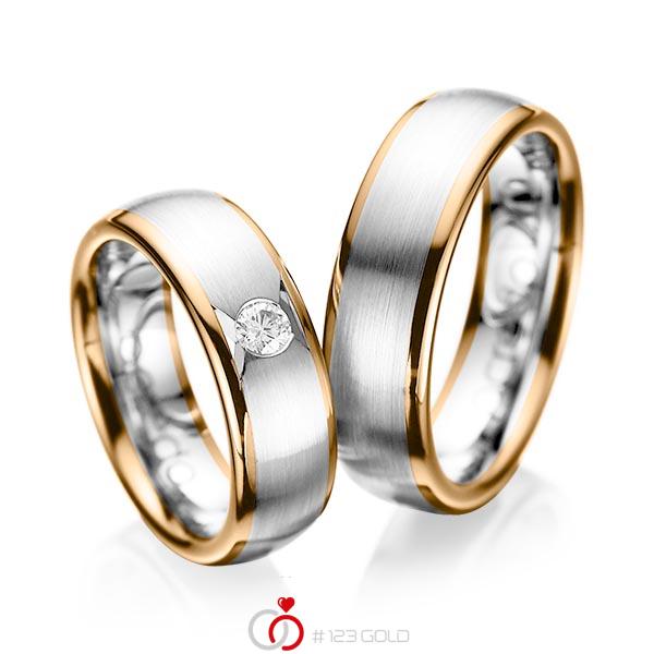 Paar bicolor Trauringe/Eheringe in Roségold 585 Weissgold 585 mit zus. 0,15 ct. Brillant tw, si von acredo - A-1065-6 Paar bicolor Trauringe/Eheringe in Roségold 585 Weissgold 585 mit zus. 0,15 ct. Brillant tw, si von acredo - A-1065-6
