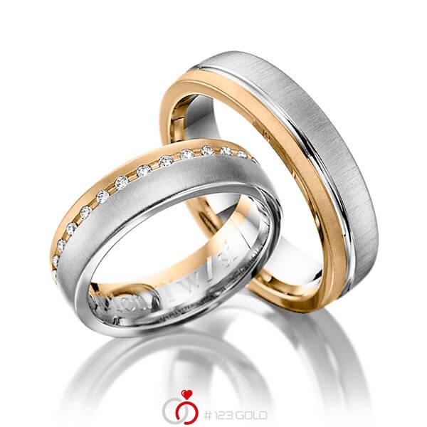 Paar bicolor Trauringe/Eheringe in Roségold 585 Weißgold 585 mit zus. 0,15 ct. Brillant tw, si von Steinberg - Q-1203-6 Paar bicolor Trauringe/Eheringe in Roségold 585 Weißgold 585 mit zus. 0,15 ct. Brillant tw, si von Steinberg - Q-1203-6