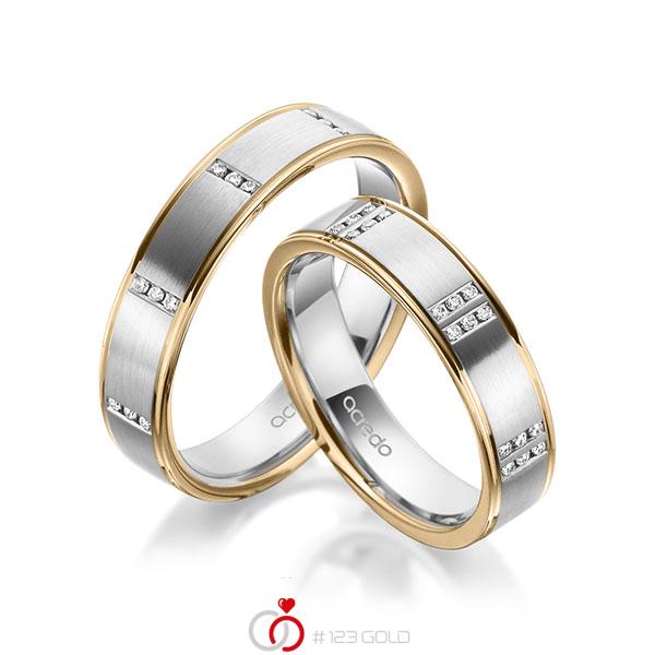 Paar bicolor Trauringe/Eheringe in Roségold 585 Weissgold 585 mit zus. 0,345 ct. Brillant tw, vs tw, si von acredo - A-1971-1 Paar bicolor Trauringe/Eheringe in Roségold 585 Weissgold 585 mit zus. 0,345 ct. Brillant tw, vs tw, si von acredo - A-1971-1
