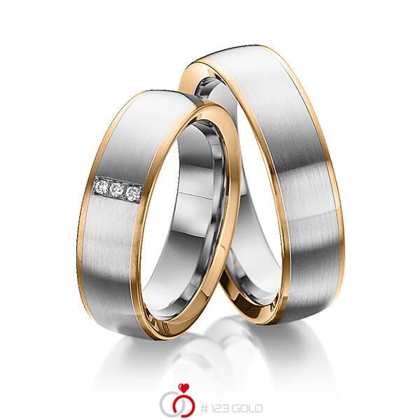 Paar bicolor Trauringe/Eheringe in Roségold 750 Edelstahl mit zus. 0,03 ct. Brillant tw, si von 123gold - Y-1302-3 Paar bicolor Trauringe/Eheringe in Roségold 750 Edelstahl mit zus. 0,03 ct. Brillant tw, si von 123gold - Y-1302-3