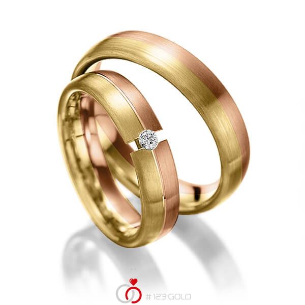 Paar bicolor Trauringe/Eheringe in Rotgold 375 Gelbgold 375 mit zus. 0,05 ct. Brillant tw, si von Steinberg - Q-1244-7 Paar bicolor Trauringe/Eheringe in Rotgold 375 Gelbgold 375 mit zus. 0,05 ct. Brillant tw, si von Steinberg - Q-1244-7