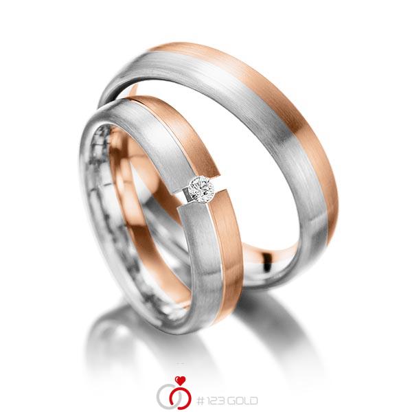 Paar bicolor Trauringe/Eheringe in Rotgold 375 Weißgold 375 mit zus. 0,05 ct. Brillant tw, si von Steinberg - Q-1244-2 Paar bicolor Trauringe/Eheringe in Rotgold 375 Weißgold 375 mit zus. 0,05 ct. Brillant tw, si von Steinberg - Q-1244-2