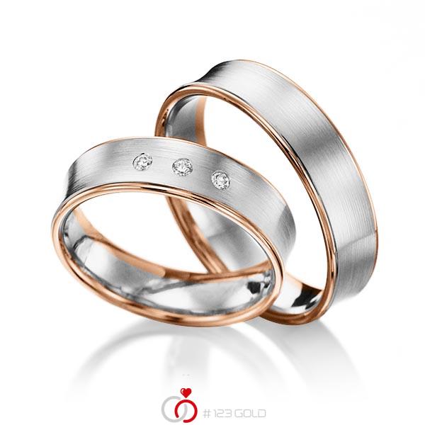 Paar bicolor Trauringe/Eheringe in Rotgold 375 Weißgold 375 mit zus. 0,06 ct. Brillant tw, si - NP-1009-1 Paar bicolor Trauringe/Eheringe in Rotgold 375 Weißgold 375 mit zus. 0,06 ct. Brillant tw, si - NP-1009-1
