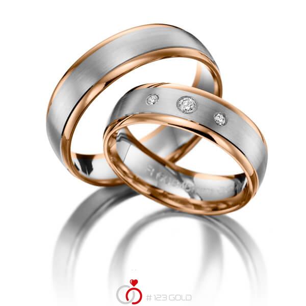 Paar bicolor Trauringe/Eheringe in Rotgold 375 Weißgold 375 mit zus. 0,08 ct. Brillant tw, si - NP-1010-3 Paar bicolor Trauringe/Eheringe in Rotgold 375 Weißgold 375 mit zus. 0,08 ct. Brillant tw, si - NP-1010-3