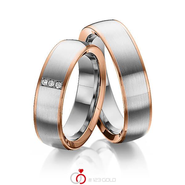 Paar bicolor Trauringe/Eheringe in Rotgold 585 Edelstahl mit zus. 0,03 ct. Brillant tw, si von 123gold - Y-1302-1 Paar bicolor Trauringe/Eheringe in Rotgold 585 Edelstahl mit zus. 0,03 ct. Brillant tw, si von 123gold - Y-1302-1