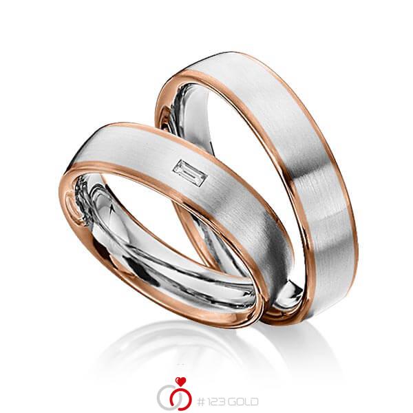 Paar bicolor Trauringe/Eheringe in Rotgold 585 Edelstahl mit zus. 0,06 ct. Baguette-Diamant tw, vs von 123gold - Y-1285-2 Paar bicolor Trauringe/Eheringe in Rotgold 585 Edelstahl mit zus. 0,06 ct. Baguette-Diamant tw, vs von 123gold - Y-1285-2