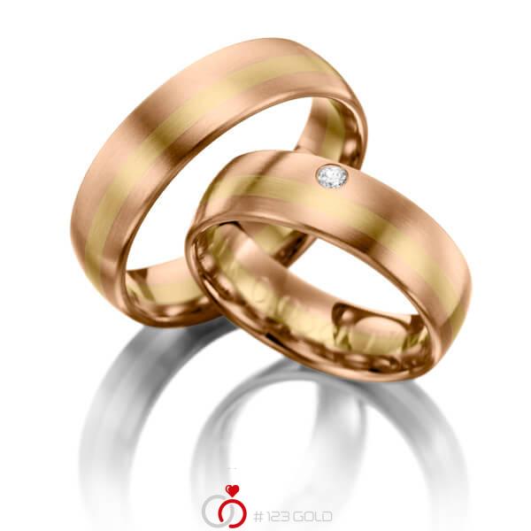 Paar bicolor Trauringe/Eheringe in Rotgold 585 Gelbgold 585 mit zus. 0,03 ct. Brillant tw, si von 123gold - Y-1016-15 Paar bicolor Trauringe/Eheringe in Rotgold 585 Gelbgold 585 mit zus. 0,03 ct. Brillant tw, si von 123gold - Y-1016-15