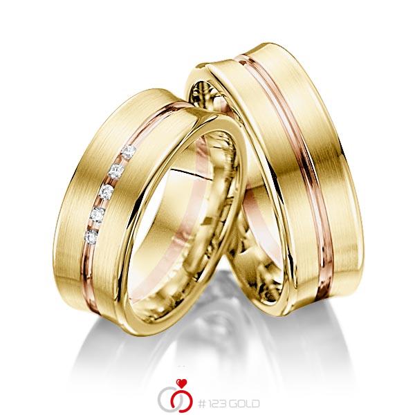 Paar bicolor Trauringe/Eheringe in Rotgold 585 Gelbgold 585 mit zus. 0,05 ct. Brillant tw, si von 123gold - Y-1006-15 Paar bicolor Trauringe/Eheringe in Rotgold 585 Gelbgold 585 mit zus. 0,05 ct. Brillant tw, si von 123gold - Y-1006-15