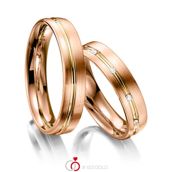 Paar bicolor Trauringe/Eheringe in Rotgold 585 Gelbgold 585 mit zus. 0,05 ct. Brillant tw, si von 123gold - Y-1009-15 Paar bicolor Trauringe/Eheringe in Rotgold 585 Gelbgold 585 mit zus. 0,05 ct. Brillant tw, si von 123gold - Y-1009-15