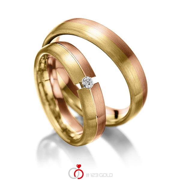 Paar bicolor Trauringe/Eheringe in Rotgold 585 Gelbgold 585 mit zus. 0,05 ct. Brillant tw, si von 123gold - Y-1051-7 Paar bicolor Trauringe/Eheringe in Rotgold 585 Gelbgold 585 mit zus. 0,05 ct. Brillant tw, si von 123gold - Y-1051-7