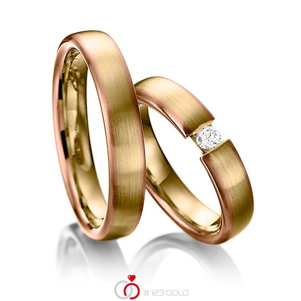 Paar bicolor Trauringe/Eheringe in Rotgold 585 Gelbgold 585 mit zus. 0,1 ct. Brillant tw, si von 123gold - Y-1103-17 Paar bicolor Trauringe/Eheringe in Rotgold 585 Gelbgold 585 mit zus. 0,1 ct. Brillant tw, si von 123gold - Y-1103-17