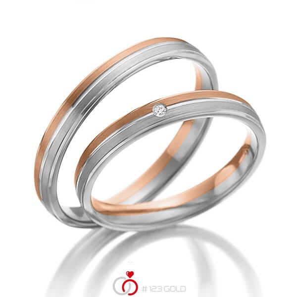 Paar bicolor Trauringe/Eheringe in Rotgold 585 Graugold 585 mit zus. 0,01 ct. Brillant tw, si - NP-1054-6 Paar bicolor Trauringe/Eheringe in Rotgold 585 Graugold 585 mit zus. 0,01 ct. Brillant tw, si - NP-1054-6