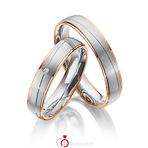 Paar bicolor Trauringe/Eheringe in Rotgold 585 Graugold 585 mit zus. 0,01 ct. Brillant tw, si von 123gold - Y-1315-4 Paar bicolor Trauringe/Eheringe in Rotgold 585 Graugold 585 mit zus. 0,01 ct. Brillant tw, si von 123gold - Y-1315-4