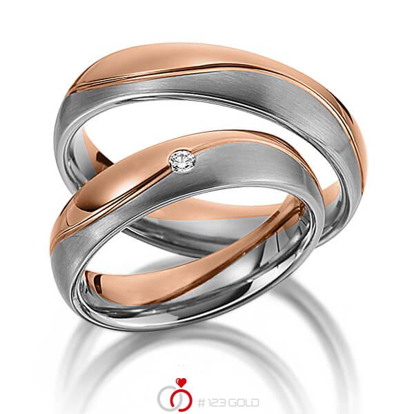 Paar bicolor Trauringe/Eheringe in Rotgold 585 Graugold 585 mit zus. 0,03 ct. Brillant tw, si von 123gold - Y-1308-2 Paar bicolor Trauringe/Eheringe in Rotgold 585 Graugold 585 mit zus. 0,03 ct. Brillant tw, si von 123gold - Y-1308-2