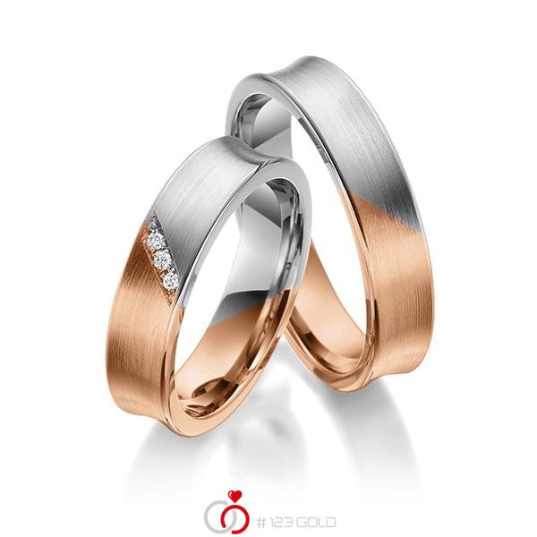 Paar bicolor Trauringe/Eheringe in Rotgold 585 Graugold 585 mit zus. 0,03 ct. Brillant tw, si von 123gold - Y-1374-1 Paar bicolor Trauringe/Eheringe in Rotgold 585 Graugold 585 mit zus. 0,03 ct. Brillant tw, si von 123gold - Y-1374-1