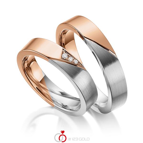 Paar bicolor Trauringe/Eheringe in Rotgold 585 Graugold 585 mit zus. 0,03 ct. Brillant tw, si von 123gold - Y-1378-1 Paar bicolor Trauringe/Eheringe in Rotgold 585 Graugold 585 mit zus. 0,03 ct. Brillant tw, si von 123gold - Y-1378-1