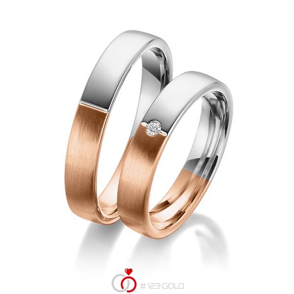 Paar bicolor Trauringe/Eheringe in Rotgold 585 Graugold 585 mit zus. 0,03 ct. Brillant tw, si von 123gold - Y-1379-4 Paar bicolor Trauringe/Eheringe in Rotgold 585 Graugold 585 mit zus. 0,03 ct. Brillant tw, si von 123gold - Y-1379-4