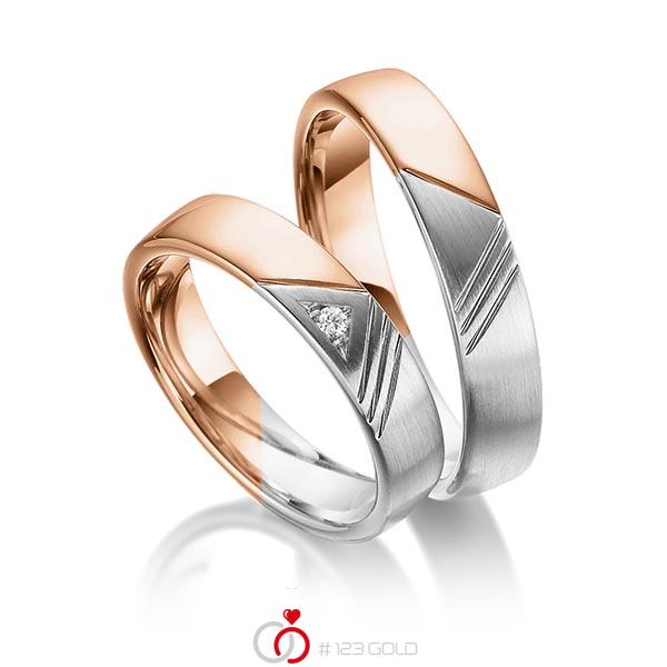 Paar bicolor Trauringe/Eheringe in Rotgold 585 Graugold 585 mit zus. 0,03 ct. Brillant tw, si von 123gold - Y-1380-3 Paar bicolor Trauringe/Eheringe in Rotgold 585 Graugold 585 mit zus. 0,03 ct. Brillant tw, si von 123gold - Y-1380-3