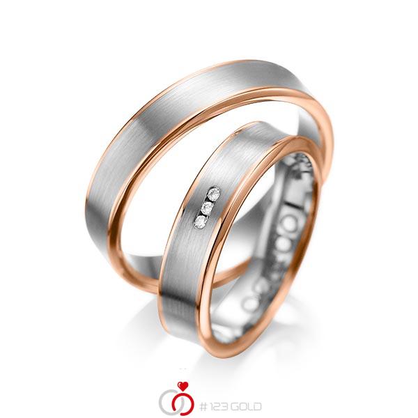 Paar bicolor Trauringe/Eheringe in Rotgold 585 Graugold 585 mit zus. 0,03 ct. Brillant tw, si von acredo - A-1055-2 Paar bicolor Trauringe/Eheringe in Rotgold 585 Graugold 585 mit zus. 0,03 ct. Brillant tw, si von acredo - A-1055-2