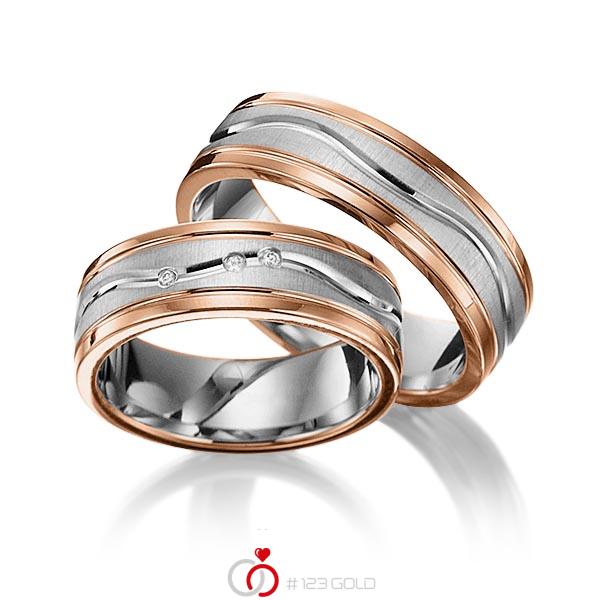 Paar bicolor Trauringe/Eheringe in Rotgold 585 Graugold 585 mit zus. 0,03 ct. Brillant tw, si von Merii - M-1055-3 Paar bicolor Trauringe/Eheringe in Rotgold 585 Graugold 585 mit zus. 0,03 ct. Brillant tw, si von Merii - M-1055-3
