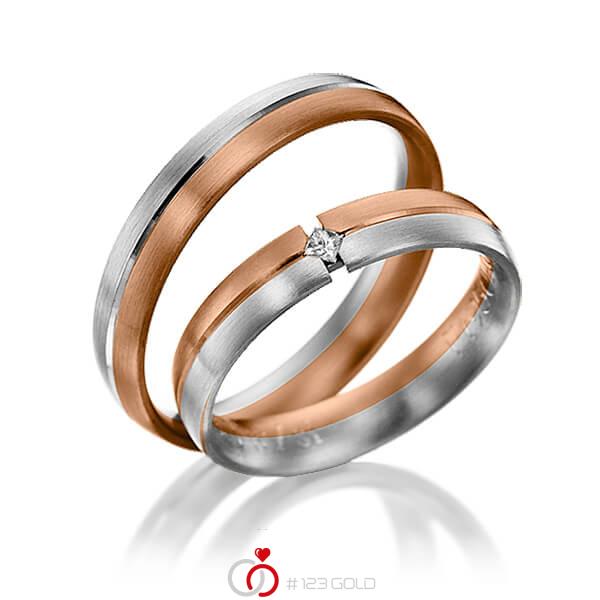 Paar bicolor Trauringe/Eheringe in Rotgold 585 Graugold 585 mit zus. 0,03 ct. Prinzess-Diamant tw, si von 123gold - Y-1036-3 Paar bicolor Trauringe/Eheringe in Rotgold 585 Graugold 585 mit zus. 0,03 ct. Prinzess-Diamant tw, si von 123gold - Y-1036-3