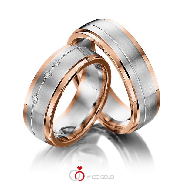 Paar bicolor Trauringe/Eheringe in Rotgold 585 Graugold 585 mit zus. 0,045 ct. Brillant tw, si von Steinberg - Q-1204-2 Paar bicolor Trauringe/Eheringe in Rotgold 585 Graugold 585 mit zus. 0,045 ct. Brillant tw, si von Steinberg - Q-1204-2