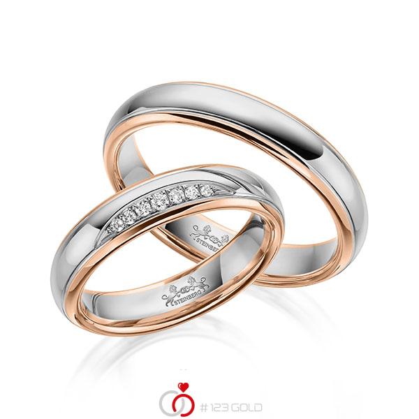 Paar bicolor Trauringe/Eheringe in Rotgold 585 Graugold 585 mit zus. 0,059 ct. Brillant tw, si von Steinberg - Q-1606-11 Paar bicolor Trauringe/Eheringe in Rotgold 585 Graugold 585 mit zus. 0,059 ct. Brillant tw, si von Steinberg - Q-1606-11