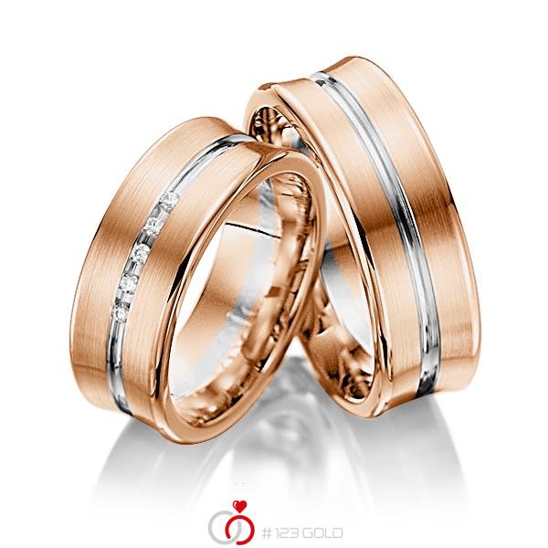 Paar bicolor Trauringe/Eheringe in Rotgold 585 Graugold 585 mit zus. 0,05 ct. Brillant tw, si von 123gold - Y-1006-14 Paar bicolor Trauringe/Eheringe in Rotgold 585 Graugold 585 mit zus. 0,05 ct. Brillant tw, si von 123gold - Y-1006-14