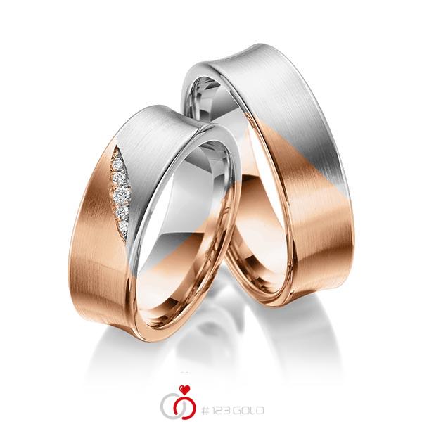 Paar bicolor Trauringe/Eheringe in Rotgold 585 Graugold 585 mit zus. 0,05 ct. Brillant tw, si von 123gold - Y-1372-3 Paar bicolor Trauringe/Eheringe in Rotgold 585 Graugold 585 mit zus. 0,05 ct. Brillant tw, si von 123gold - Y-1372-3