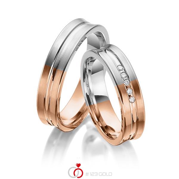 Paar bicolor Trauringe/Eheringe in Rotgold 585 Graugold 585 mit zus. 0,05 ct. Brillant tw, si von 123gold - Y-1373-2 Paar bicolor Trauringe/Eheringe in Rotgold 585 Graugold 585 mit zus. 0,05 ct. Brillant tw, si von 123gold - Y-1373-2