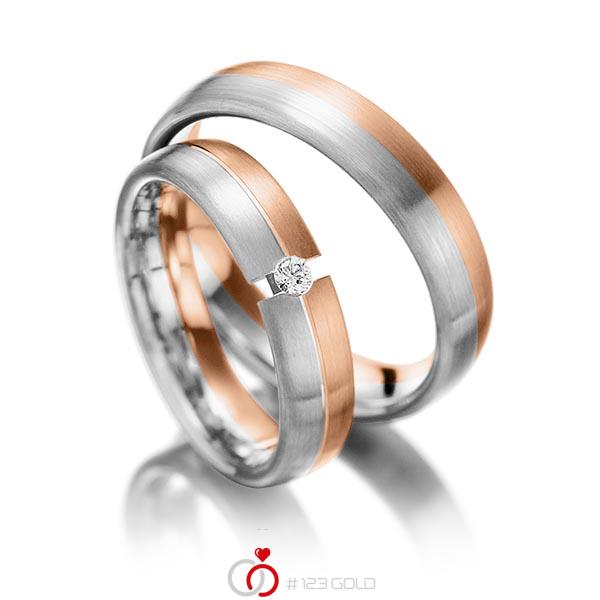 Paar bicolor Trauringe/Eheringe in Rotgold 585 Graugold 585 mit zus. 0,05 ct. Brillant tw, si von Steinberg - Q-1244-5 Paar bicolor Trauringe/Eheringe in Rotgold 585 Graugold 585 mit zus. 0,05 ct. Brillant tw, si von Steinberg - Q-1244-5
