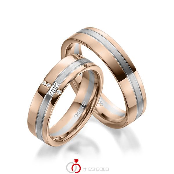 Paar bicolor Trauringe/Eheringe in Rotgold 585 Graugold 585 mit zus. 0,074 ct. Baguette-Diamant & Brillant tw, vs tw, si von acredo - A-1947-11 Paar bicolor Trauringe/Eheringe in Rotgold 585 Graugold 585 mit zus. 0,074 ct. Baguette-Diamant & Brillant tw, vs tw, si von acredo - A-1947-11