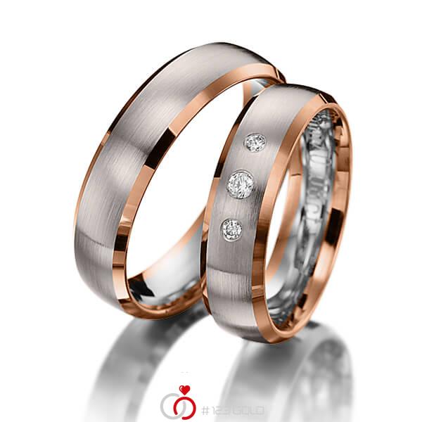 Paar bicolor Trauringe/Eheringe in Rotgold 585 Graugold 585 mit zus. 0,08 ct. Brillant tw, si - NP-1035-9 Paar bicolor Trauringe/Eheringe in Rotgold 585 Graugold 585 mit zus. 0,08 ct. Brillant tw, si - NP-1035-9
