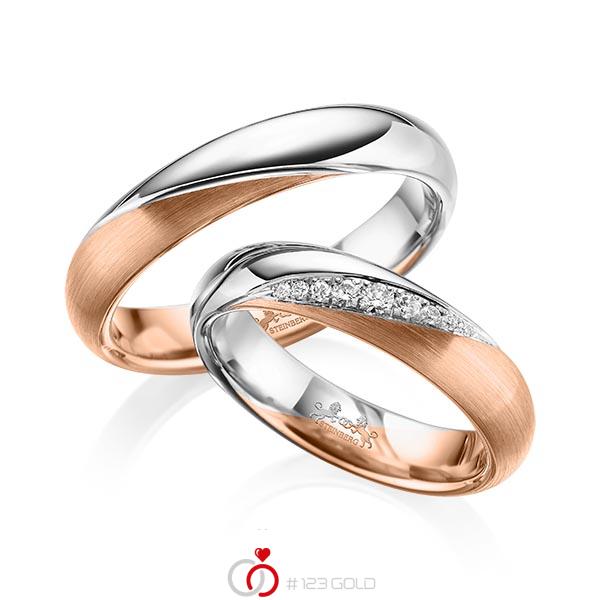 Paar bicolor Trauringe/Eheringe in Rotgold 585 Graugold 585 mit zus. 0,114 ct. Brillant tw, si von Steinberg - Q-1575-11 Paar bicolor Trauringe/Eheringe in Rotgold 585 Graugold 585 mit zus. 0,114 ct. Brillant tw, si von Steinberg - Q-1575-11