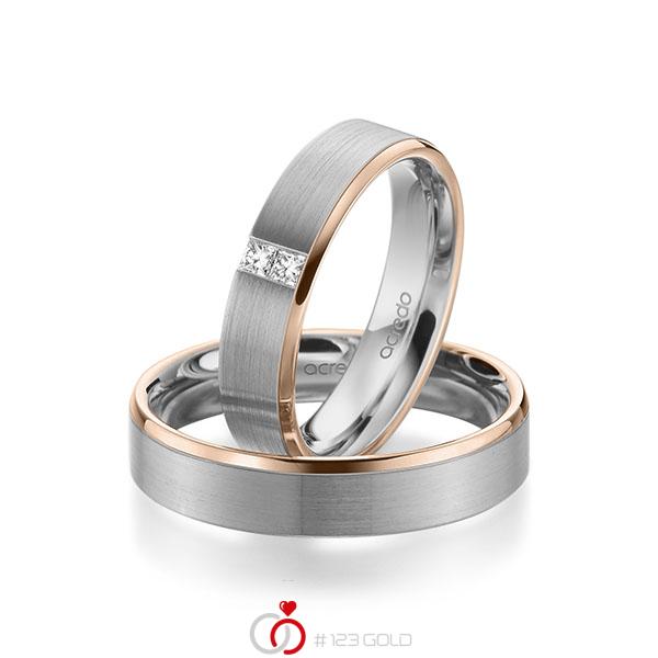 Paar bicolor Trauringe/Eheringe in Rotgold 585 Graugold 585 mit zus. 0,1 ct. Prinzess-Diamant tw, si von acredo - A-1945-9 Paar bicolor Trauringe/Eheringe in Rotgold 585 Graugold 585 mit zus. 0,1 ct. Prinzess-Diamant tw, si von acredo - A-1945-9