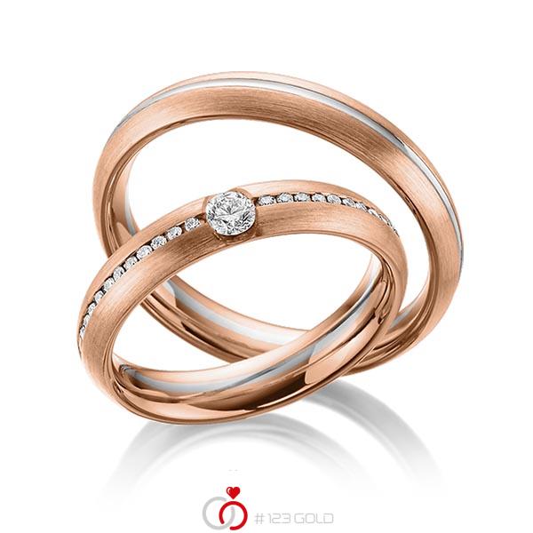 Paar bicolor Trauringe/Eheringe in Rotgold 585 Graugold 585 mit zus. 0,22 ct. Brillant tw, si von Steinberg - Q-1481-11 Paar bicolor Trauringe/Eheringe in Rotgold 585 Graugold 585 mit zus. 0,22 ct. Brillant tw, si von Steinberg - Q-1481-11