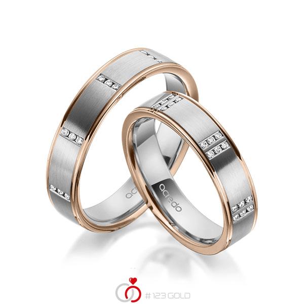 Paar bicolor Trauringe/Eheringe in Rotgold 585 Graugold 585 mit zus. 0,345 ct. Brillant tw, vs von acredo - A-1971-11 Paar bicolor Trauringe/Eheringe in Rotgold 585 Graugold 585 mit zus. 0,345 ct. Brillant tw, vs von acredo - A-1971-11