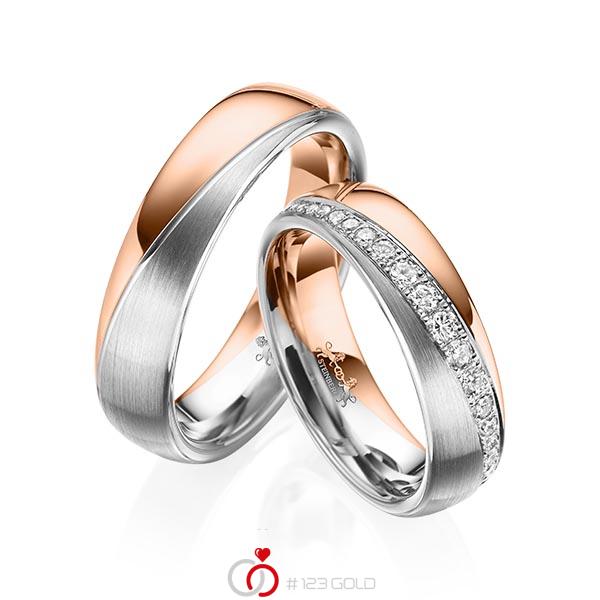 Paar bicolor Trauringe/Eheringe in Rotgold 585 Graugold 585 mit zus. 0,652 ct. Brillant tw, si von Steinberg - Q-1577-11 Paar bicolor Trauringe/Eheringe in Rotgold 585 Graugold 585 mit zus. 0,652 ct. Brillant tw, si von Steinberg - Q-1577-11