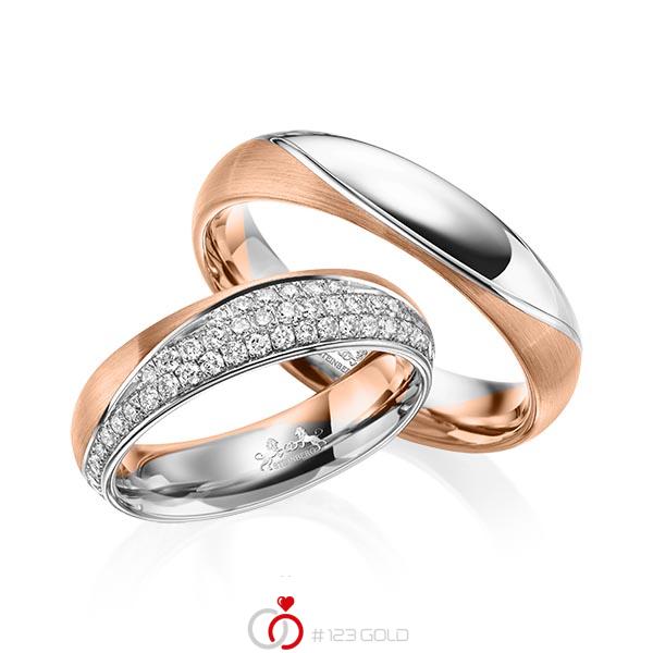 Paar bicolor Trauringe/Eheringe in Rotgold 585 Graugold 585 mit zus. 0,77 ct. Brillant tw, si von Steinberg - Q-1573-11 Paar bicolor Trauringe/Eheringe in Rotgold 585 Graugold 585 mit zus. 0,77 ct. Brillant tw, si von Steinberg - Q-1573-11