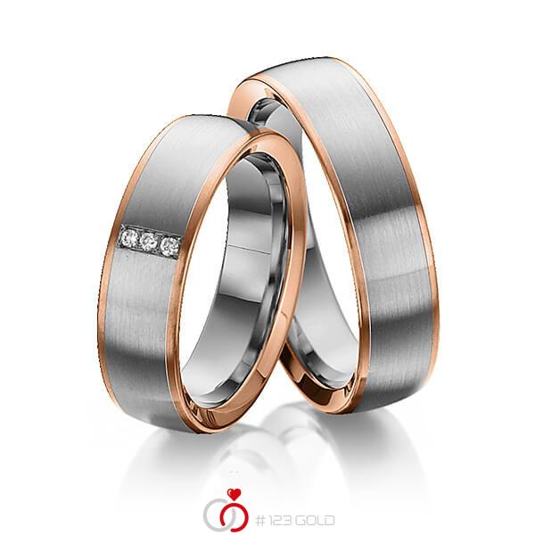 Paar bicolor Trauringe/Eheringe in Rotgold 585 Graugold dunkel 585 mit zus. 0,03 ct. Brillant tw, si von 123gold - Y-1302-8 Paar bicolor Trauringe/Eheringe in Rotgold 585 Graugold dunkel 585 mit zus. 0,03 ct. Brillant tw, si von 123gold - Y-1302-8