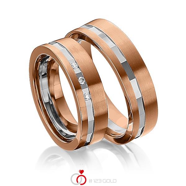 Paar bicolor Trauringe/Eheringe in Rotgold 585 Graugold dunkel 585 mit zus. 0,045 ct. Brillant tw, si von 123gold - Y-1295-8 Paar bicolor Trauringe/Eheringe in Rotgold 585 Graugold dunkel 585 mit zus. 0,045 ct. Brillant tw, si von 123gold - Y-1295-8