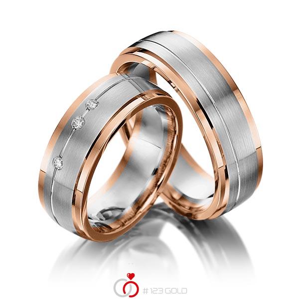 Paar bicolor Trauringe/Eheringe in Rotgold 585 Graugold dunkel 585 mit zus. 0,045 ct. Brillant tw, si von Steinberg - Q-1204-1 Paar bicolor Trauringe/Eheringe in Rotgold 585 Graugold dunkel 585 mit zus. 0,045 ct. Brillant tw, si von Steinberg - Q-1204-1